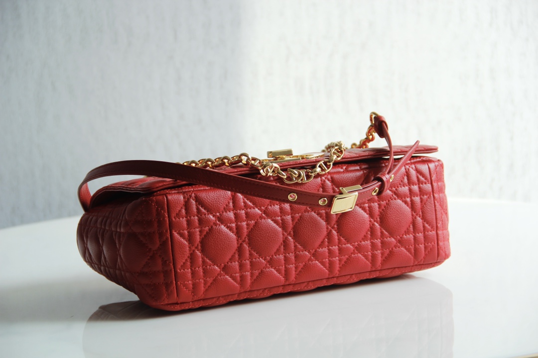 Large Dior Caro Bag Red Supple Cannage Calfskin